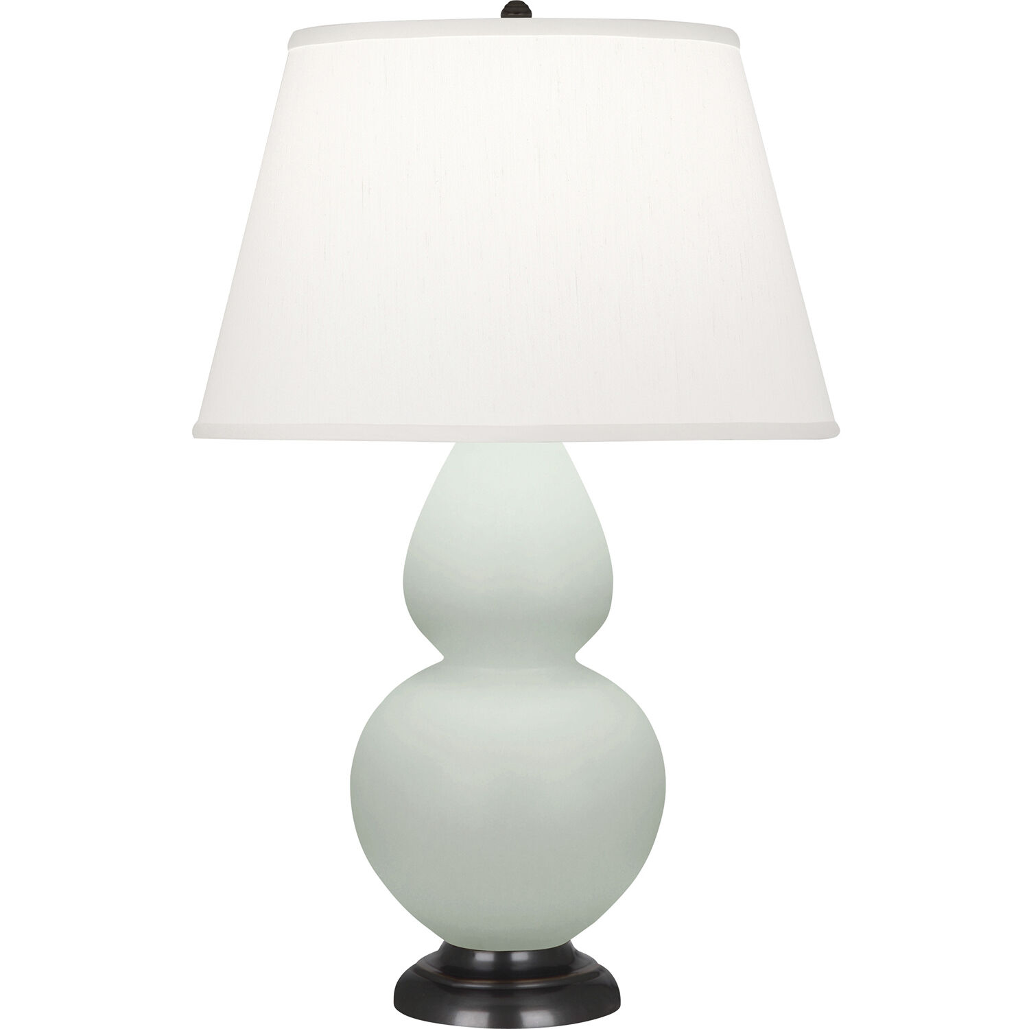 Double Gourd 31 inch 150 watt Matte Celadon Glazed Ceramic with Deep Patina Bronze Accents Table Lamp Portable Light in Pearl Dupioni