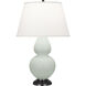 Double Gourd 31 inch 150 watt Matte Celadon Glazed Ceramic with Deep Patina Bronze Accents Table Lamp Portable Light in Pearl Dupioni