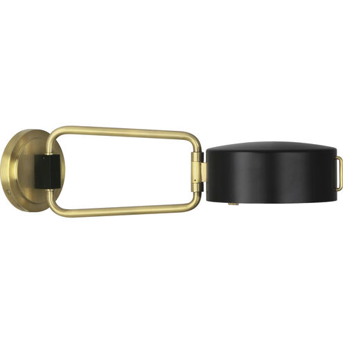 Simon 11 inch 60 watt Satin Black with Modern Brass Wall Swinger Wall Light
