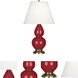 Small Double Gourd 22.75 inch 150 watt Ruby Red Glazed Ceramic with Antique Brass Accent Lamp Portable Light in Pearl Dupioni