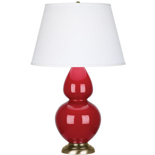 Double Gourd 31 inch 150.00 watt Ruby Red Table Lamp Portable Light in Antique Brass, Pearl Dupioni
