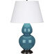 Double Gourd 31 inch 150.00 watt Peacock Glazed Ceramic with Deep Patina Bronze Table Lamp Portable Light in Pearl Dupioni