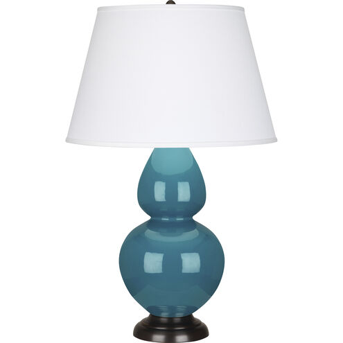 Double Gourd 31 inch 150.00 watt Peacock Glazed Ceramic with Deep Patina Bronze Table Lamp Portable Light in Pearl Dupioni