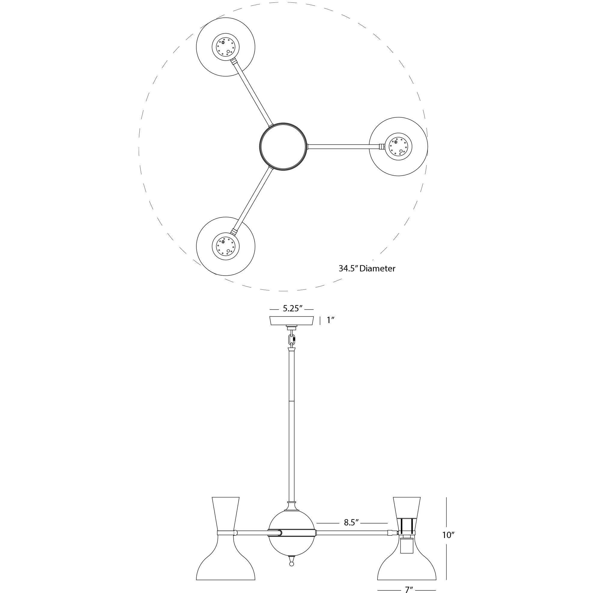 Clare 3 Light 27.75 inch Modern Brass Chandelier Ceiling Light in Mint