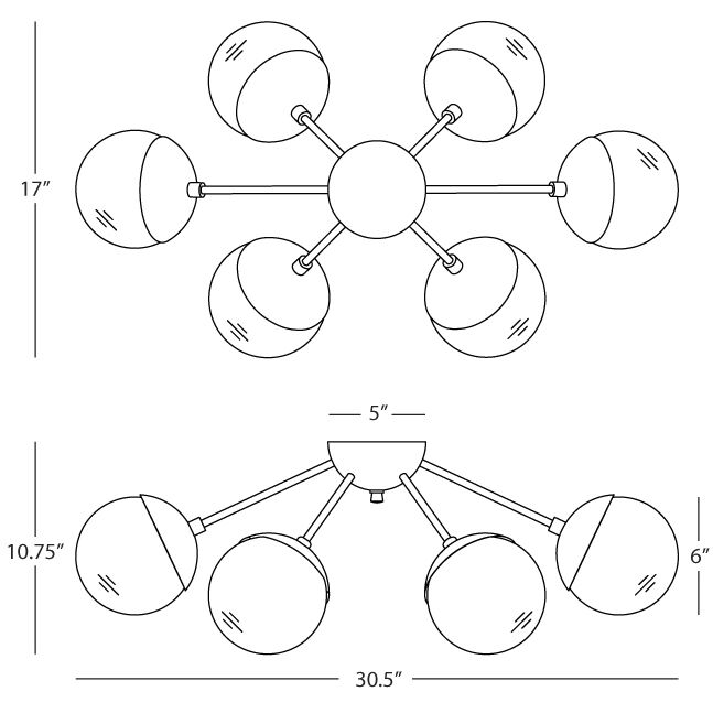 Celeste 6 Light 17 inch Modern Brass Flushmount Ceiling Light