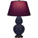 Double Gourd 31 inch 150.00 watt Midnight Blue Glazed Ceramic with Deep Patina Bronze Table Lamp Portable Light in Plum with Lavender