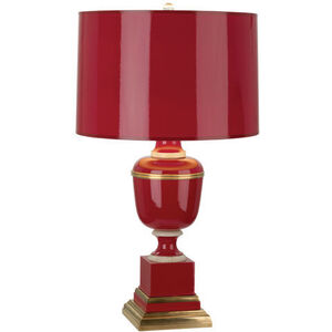 Annika 30 inch 150 watt Red Lacquer with Ivory Crackle and Natural Brass Table Lamp Portable Light in Red With Matte Gold