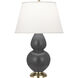 Double Gourd 31 inch 150 watt Matte Ash Glazed Ceramic with Antique Brass Table Lamp Portable Light in Pearl Dupioni
