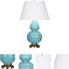 Double Gourd 31 inch 150 watt Egg Blue Glazed Ceramic with Antique Natural Brass Table Lamp Portable Light in Pearl Dupioni
