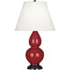 Small Double Gourd 22.75 inch 150 watt Ruby Red Glazed Ceramic with Deep Patina Bronze Accent Lamp Portable Light in Pearl Dupioni