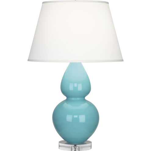 Double Gourd 30 inch 150.00 watt Egg Blue Glazed Ceramic with Lucite Base Table Lamp Portable Light in Pearl Dupioni