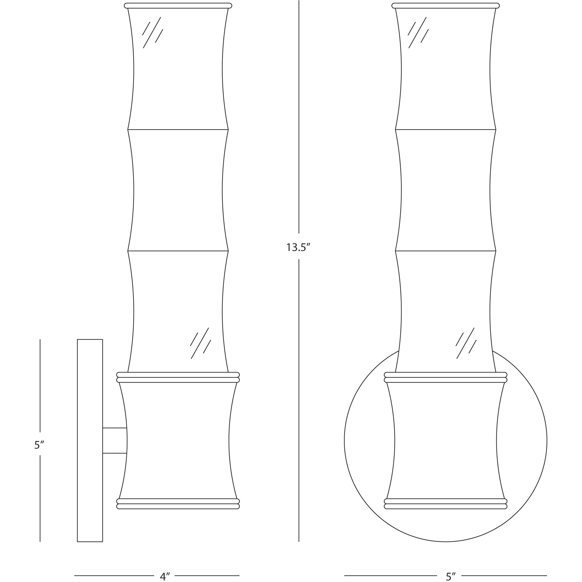 Kane Wall Sconce Wall Light in Polished Nickel, Obsidian