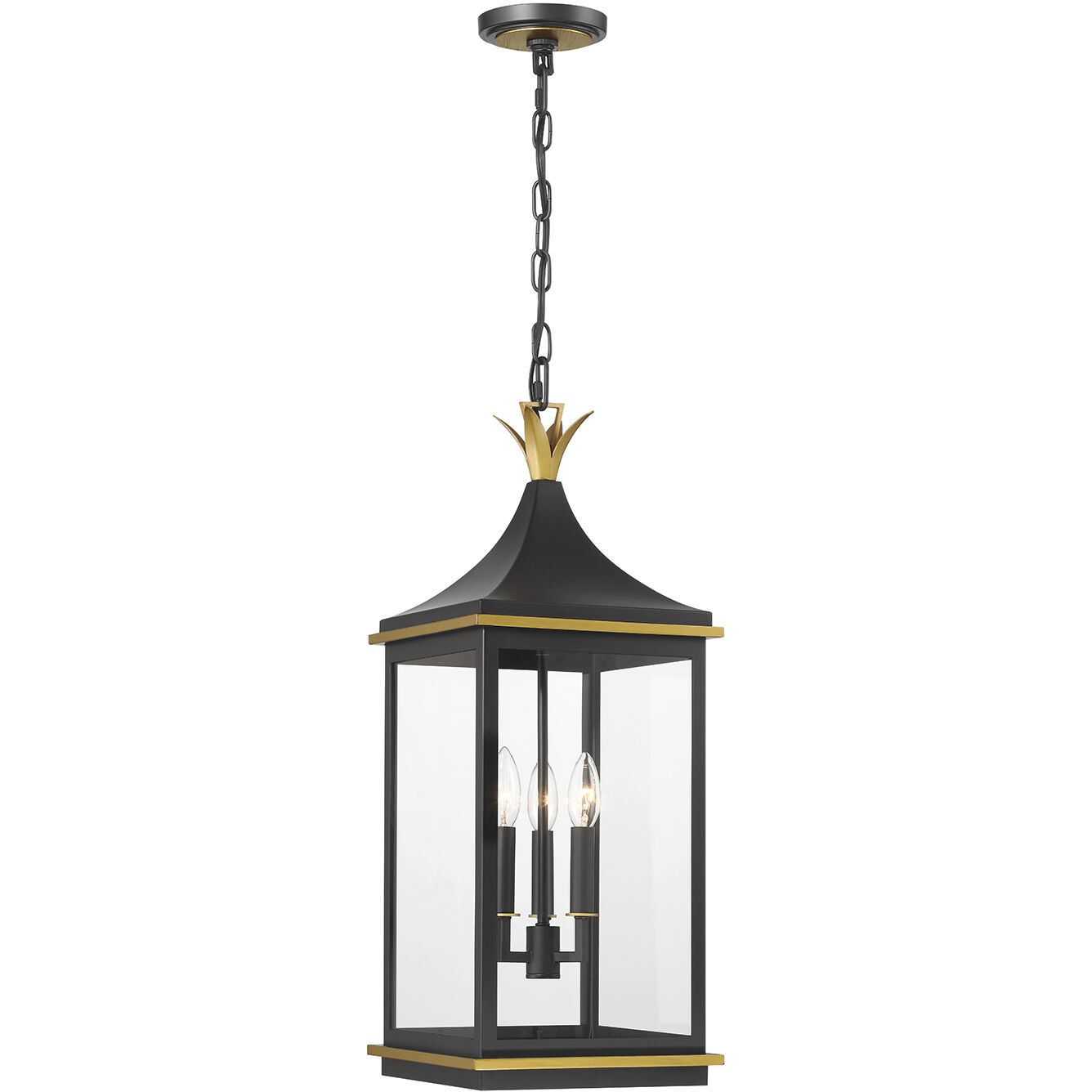 Simpson 3 Light 10 inch Matte Black and Textured Gold Outdoor Pendant