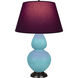 Double Gourd 31 inch 150.00 watt Egg Blue Glazed Ceramic with Deep Patina Bronze Table Lamp Portable Light in Plum with Lavender