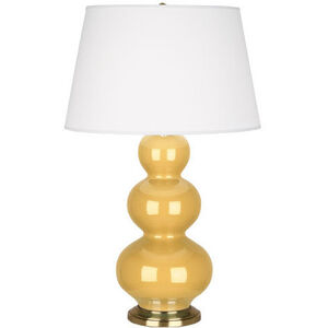 Triple Gourd 33 inch 150 watt Sunset Yellow Table Lamp Portable Light in Antique Brass