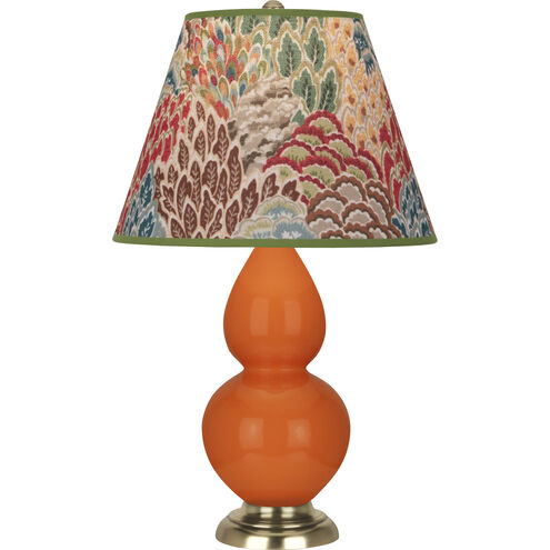 Small Double Gourd 22.75 inch 150.00 watt Pumpkin Glazed Ceramic with Antique Natural Brass Accent Lamp Portable Light in Fall Floral