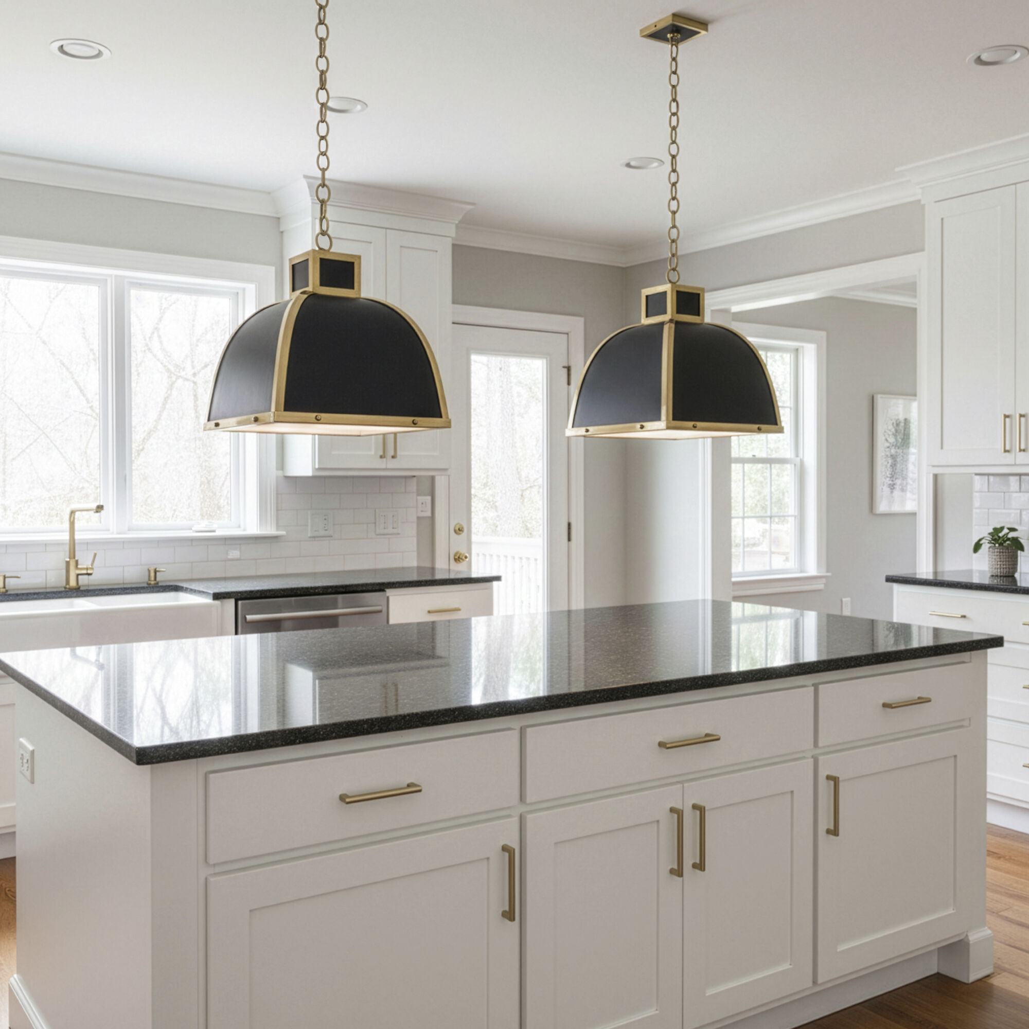 Ranger 3 Light 17.5 inch Matte Black Pendant Ceiling Light in Modern Brass