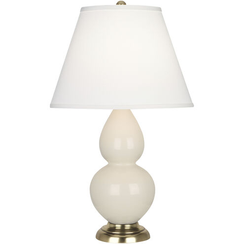 Small Double Gourd 22.75 inch 150.00 watt Bone Glazed Ceramic with Antique Natural Brass Accent Lamp Portable Light in Pearl Dupioni