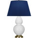 Double Gourd 31 inch 150.00 watt Daisy Glazed Ceramic with Antique Natural Brass Table Lamp Portable Light in Navy with Gray