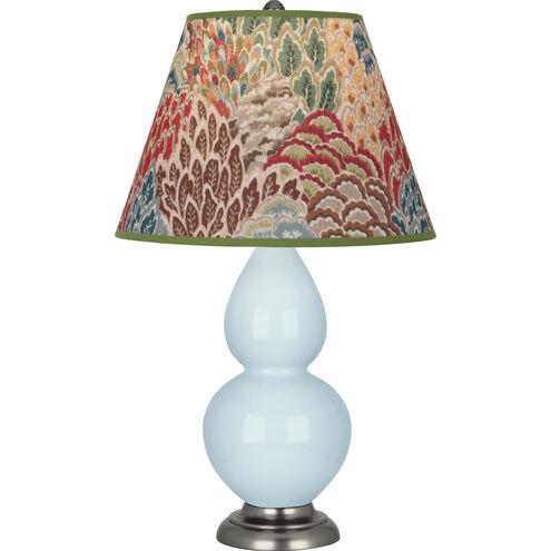 Small Double Gourd 22.75 inch 150.00 watt Baby Blue Glazed Ceramic with Antique Silver Accent Lamp Portable Light in Fall Floral