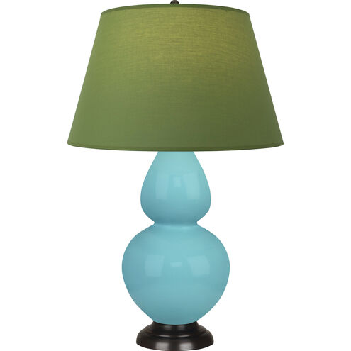 Double Gourd 31 inch 150.00 watt Egg Blue Glazed Ceramic with Deep Patina Bronze Table Lamp Portable Light in Tea Green with Taupe