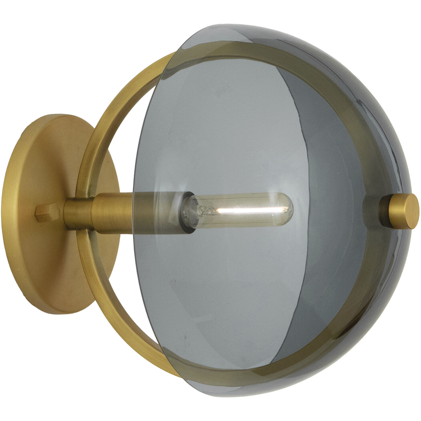 Mavisten Edition Copernica LED 8.5 inch Lacquered Burnished Brass Wallchiere Wall Light in Polished Nickel, Smoked Glass