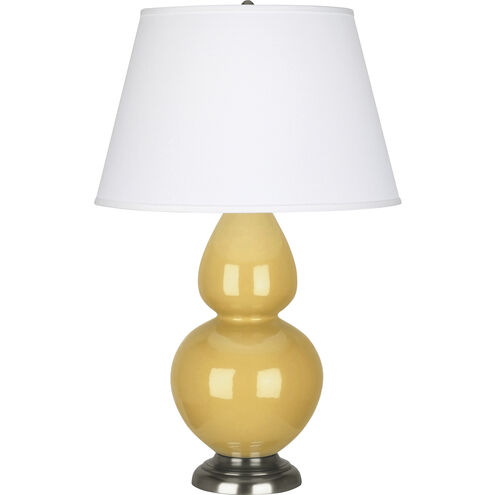 Double Gourd 31 inch 150.00 watt Sunset Yellow Glazed Ceramic with Antique Silver Table Lamp Portable Light in Pearl Dupioni
