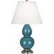 Small Double Gourd 22.75 inch 150.00 watt Peacock Glazed Ceramic with Antique Silver Accent Lamp Portable Light in Pearl Dupioni