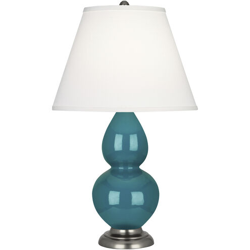Small Double Gourd 22.75 inch 150.00 watt Peacock Glazed Ceramic with Antique Silver Accent Lamp Portable Light in Pearl Dupioni