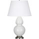 Double Gourd 31 inch 150 watt Lily Glazed Ceramic with Antique Silver Table Lamp Portable Light in Pearl Dupioni