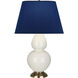 Double Gourd 31 inch 150.00 watt Bone Glazed Ceramic with Antique Natural Brass Table Lamp Portable Light in Navy with Gray