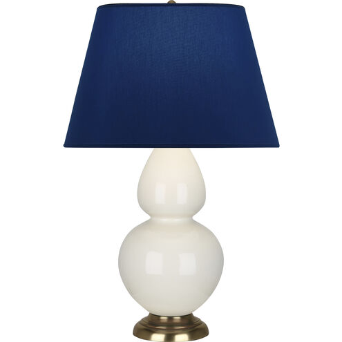 Double Gourd 31 inch 150.00 watt Bone Glazed Ceramic with Antique Natural Brass Table Lamp Portable Light in Navy with Gray