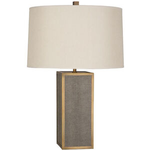 Anna 29 inch 150 watt Faux Brown Snakeskin with Aged Brass Table Lamp Portable Light in Taupe Dupioni, Aged Brass Accents
