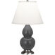 Small Double Gourd 22.75 inch 150 watt Matte Ash Glazed Ceramic with Antique Silver Accent Lamp Portable Light in Pearl Dupioni