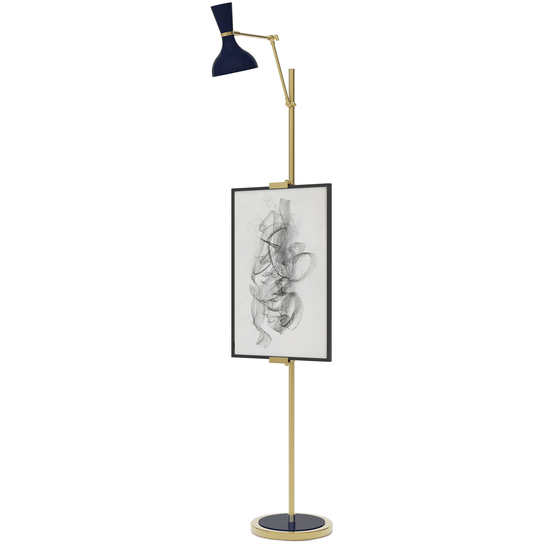 Clare 76 inch 60 watt Midnight Blue with Modern Brass Floor Easel Portable Light