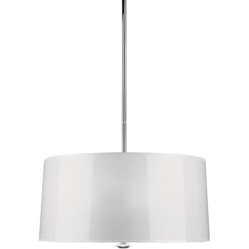 Penelope 3 Light 15 inch Polished Nickel Pendant Ceiling Light in White Ceramik With Silver Mylar