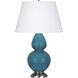 Double Gourd 31 inch 150 watt Peacock Glazed Ceramic with Antique Silver Table Lamp Portable Light in Pearl Dupioni