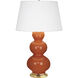 Triple Gourd 32.75 inch 150 watt Pumpkin Table Lamp Portable Light in Antique Natural Brass