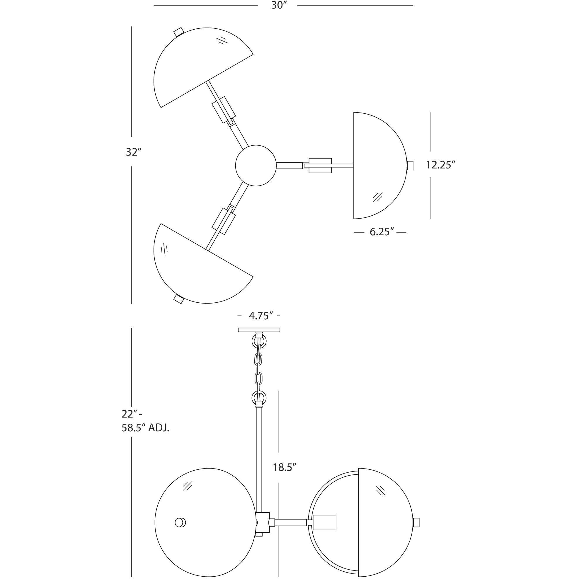 Mavisten Edition Copernica 3 Light 32 inch Lacquered Burnished Brass Chandelier Ceiling Light