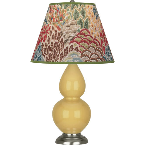 Small Double Gourd 22.75 inch 150.00 watt Sunset Yellow Glazed Ceramic with Antique Silver Accent Lamp Portable Light in Fall Floral