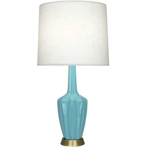 Emma 30 inch 150.00 watt Egg Blue Glazed Ceramic with Warm Brass Accents Accent Lamp Portable Light