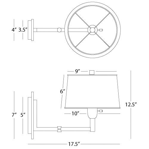 Wonton 17.5 inch 100.00 watt Silver Plate Wall Swinger Wall Light