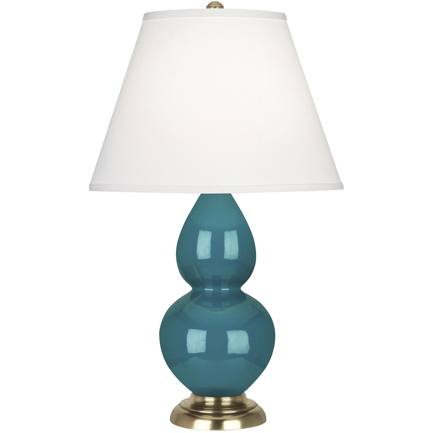 Small Double Gourd 22.75 inch 150 watt Peacock Glazed Ceramic with Antique Natural Brass Accent Lamp Portable Light in Pearl Dupioni