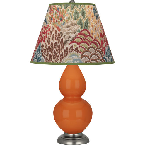 Small Double Gourd 22.75 inch 150.00 watt Pumpkin Glazed Ceramic with Antique Silver Accent Lamp Portable Light in Fall Floral