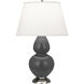 Double Gourd 31 inch 150 watt Matte Ash Glazed Ceramic with Antique Silver Table Lamp Portable Light in Pearl Dupioni