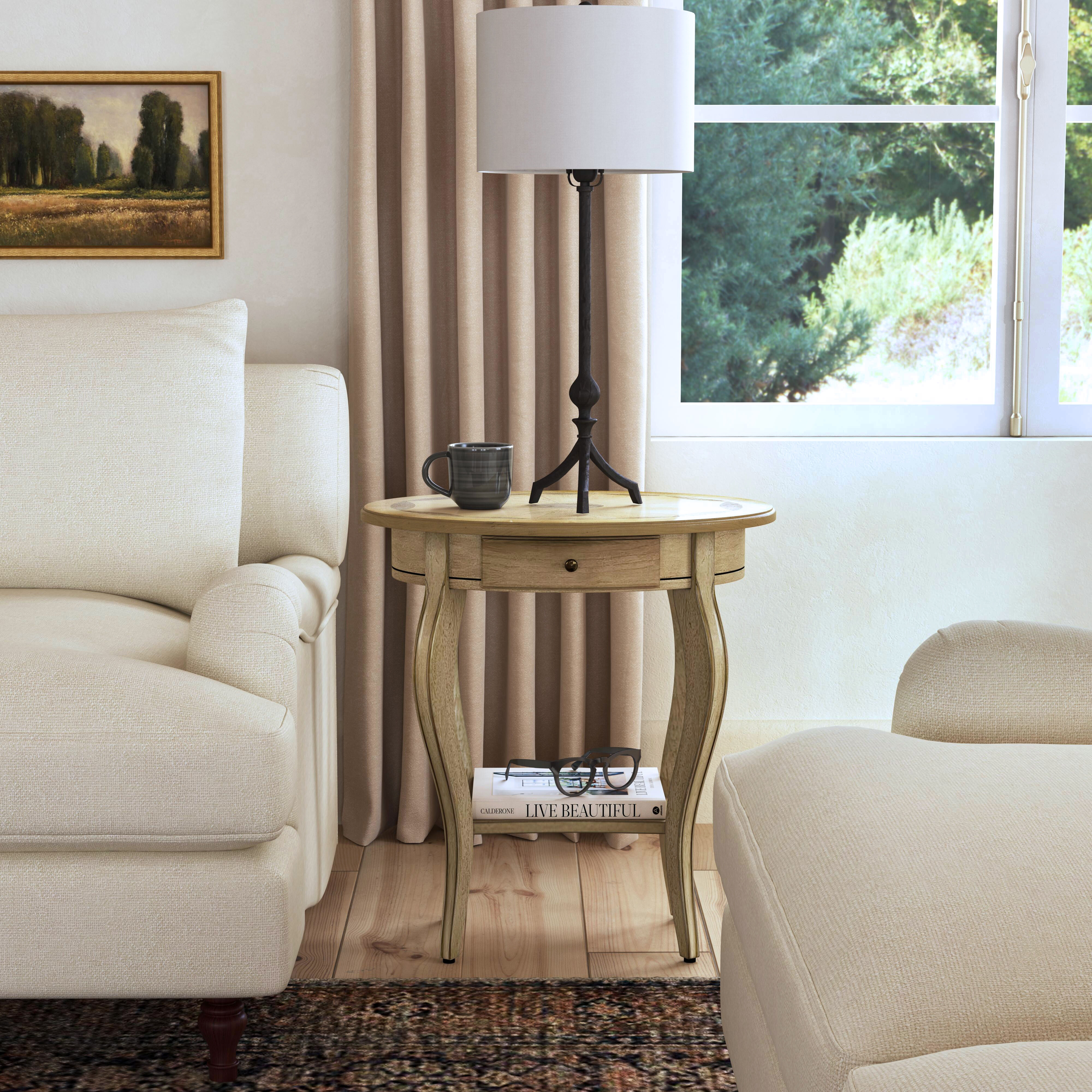 Jeanette Oval Wood Side Table in Beige