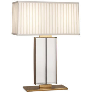 Sloan 28 inch 100 watt Lead Crystal with Aged Brass Table Lamp Portable Light in Ivory Silk With Off-White Silk