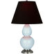 Small Double Gourd 22.75 inch 150.00 watt Baby Blue Glazed Ceramic with Antique Silver Accent Lamp Portable Light in Ink Black with Rose Red