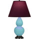 Small Double Gourd 22.75 inch 150.00 watt Egg Blue Glazed Ceramic with Deep Patina Bronze Accent Lamp Portable Light in Plum with Lavender