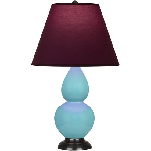 Small Double Gourd 22.75 inch 150.00 watt Egg Blue Glazed Ceramic with Deep Patina Bronze Accent Lamp Portable Light in Plum with Lavender